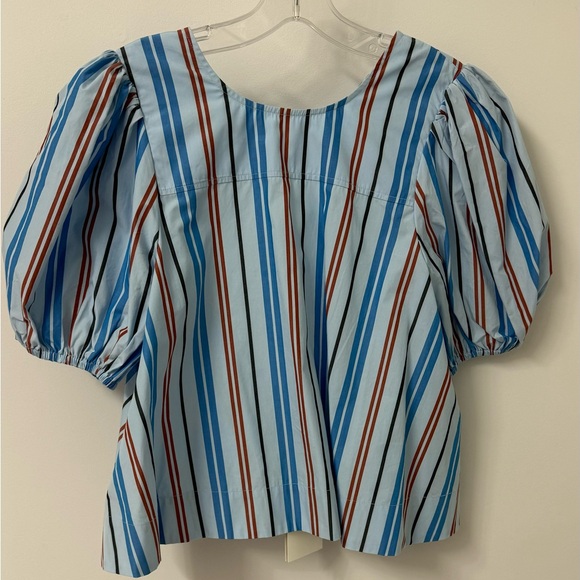 Ganni Striped Cotton Open-Back Blouse - EU 42/US 10 - Picture 3 of 8